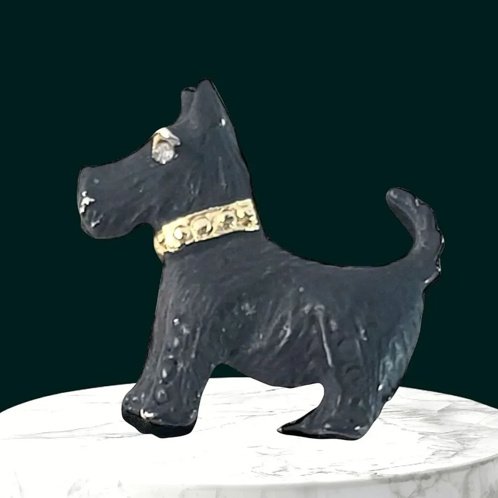 Vintage Metal Enamel Rhinestone Scotty Dog Brooch Pin